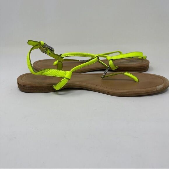 Coach Shirley Sandals Yellow T-Strap Leather Flip Flops Women's 8.5B Green - Picture 7 of 9
